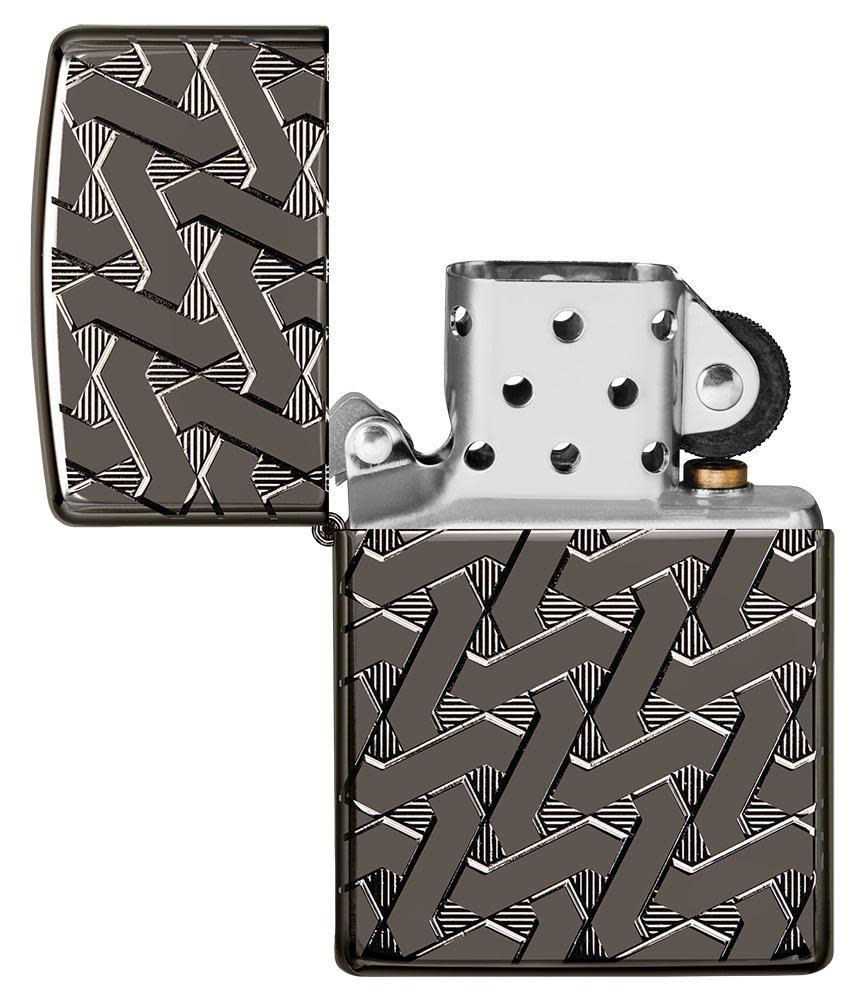 Zippo Armor Geometric Weave High Polish Black Ice Windproof Lighter
