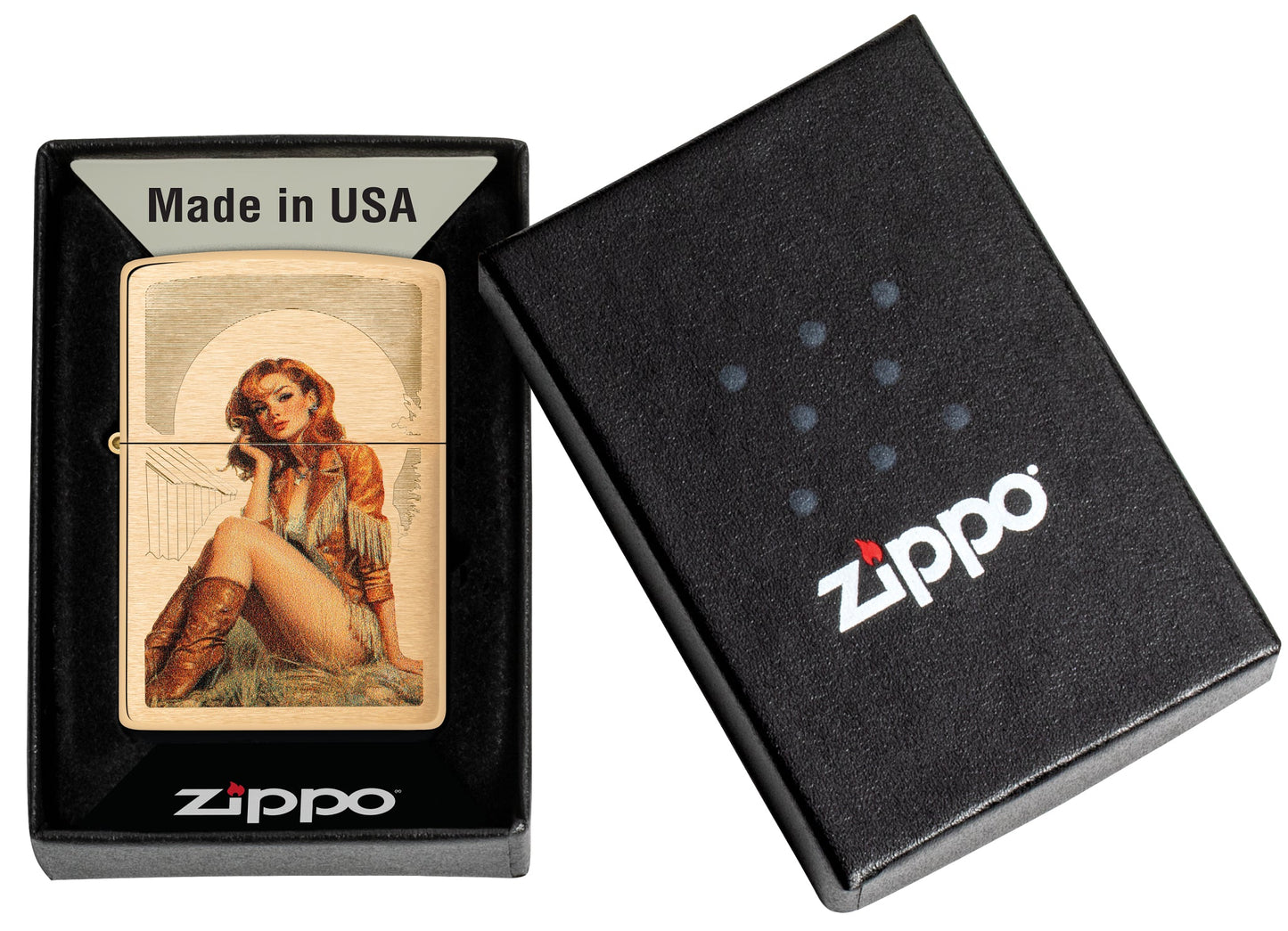 Zippo Western Pinup Design Brushed Brass Windproof Lighter