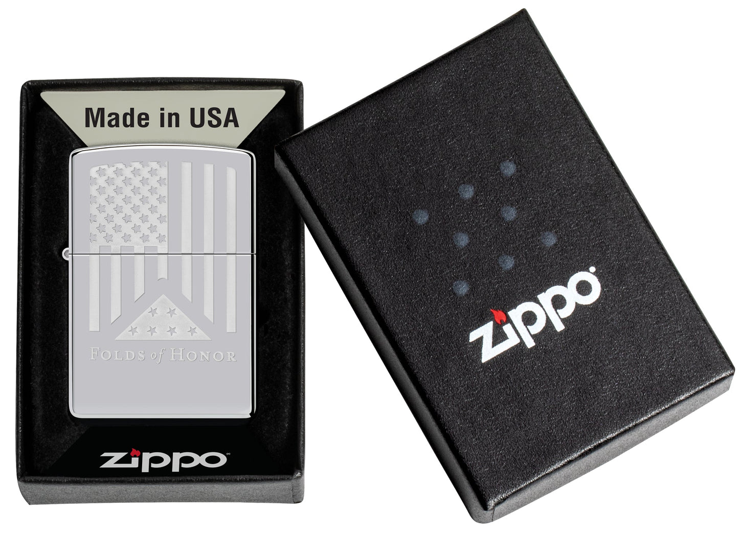 Zippo Folds of Honor Etched Flag Design High Polish Chrome Windproof Lighter