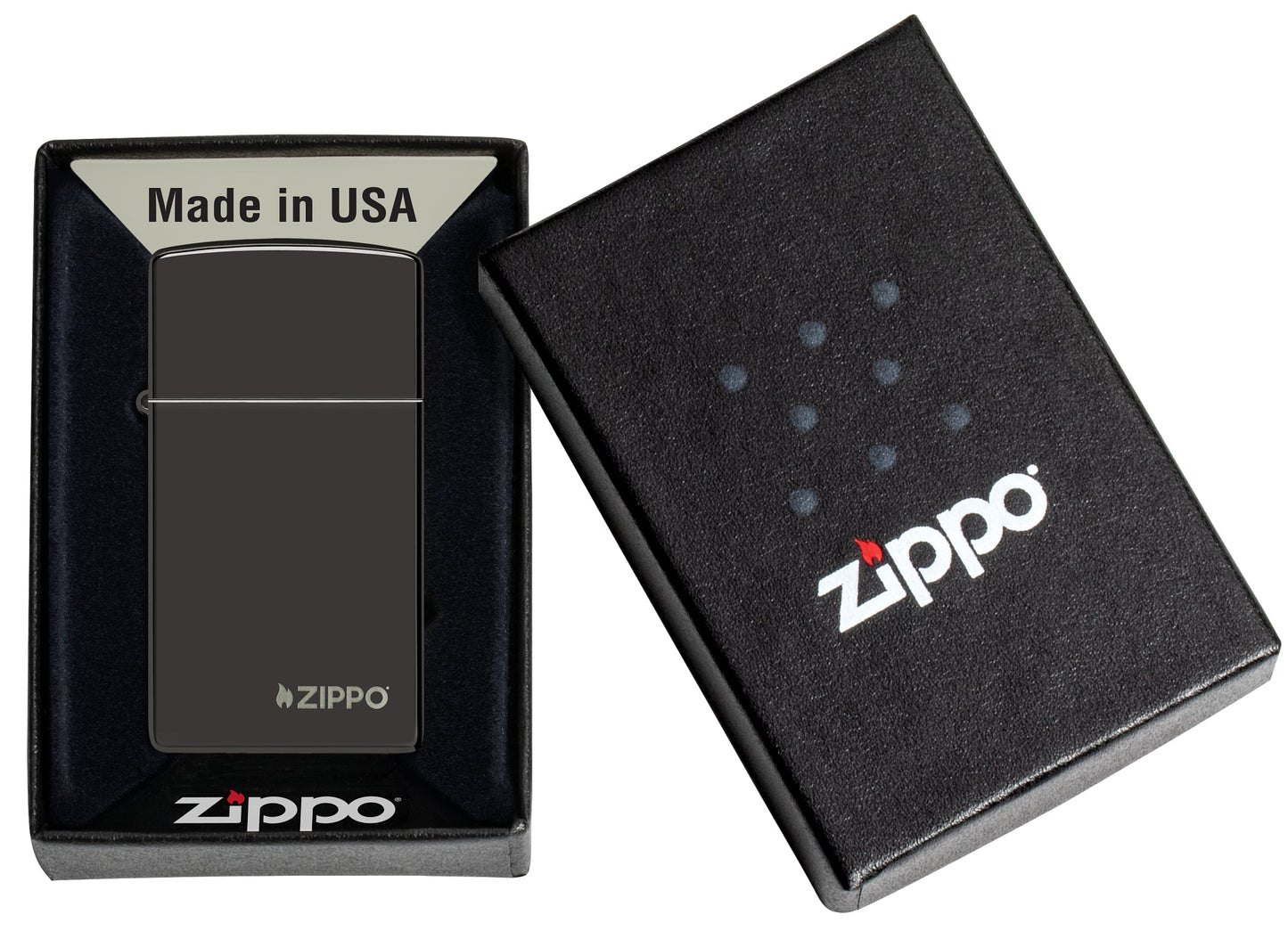 Zippo Slim® High Polish Black Logo Windproof Lighter