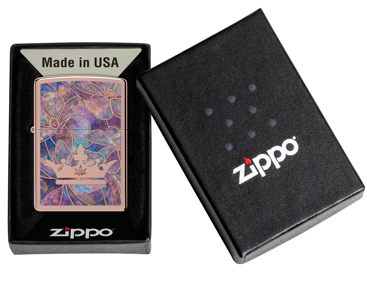 Zippo Queen of Bud Opal Crown Design High Polish Rose Gold Windproof Lighter