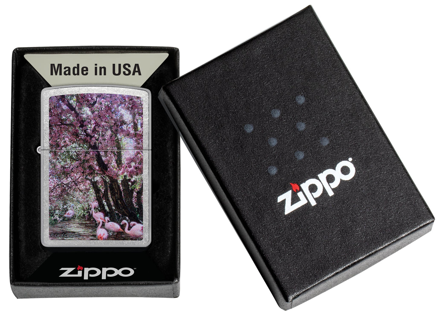Zippo Carol Cavalaris Flamingo Lagoon Design Street Chrome Windproof Lighter