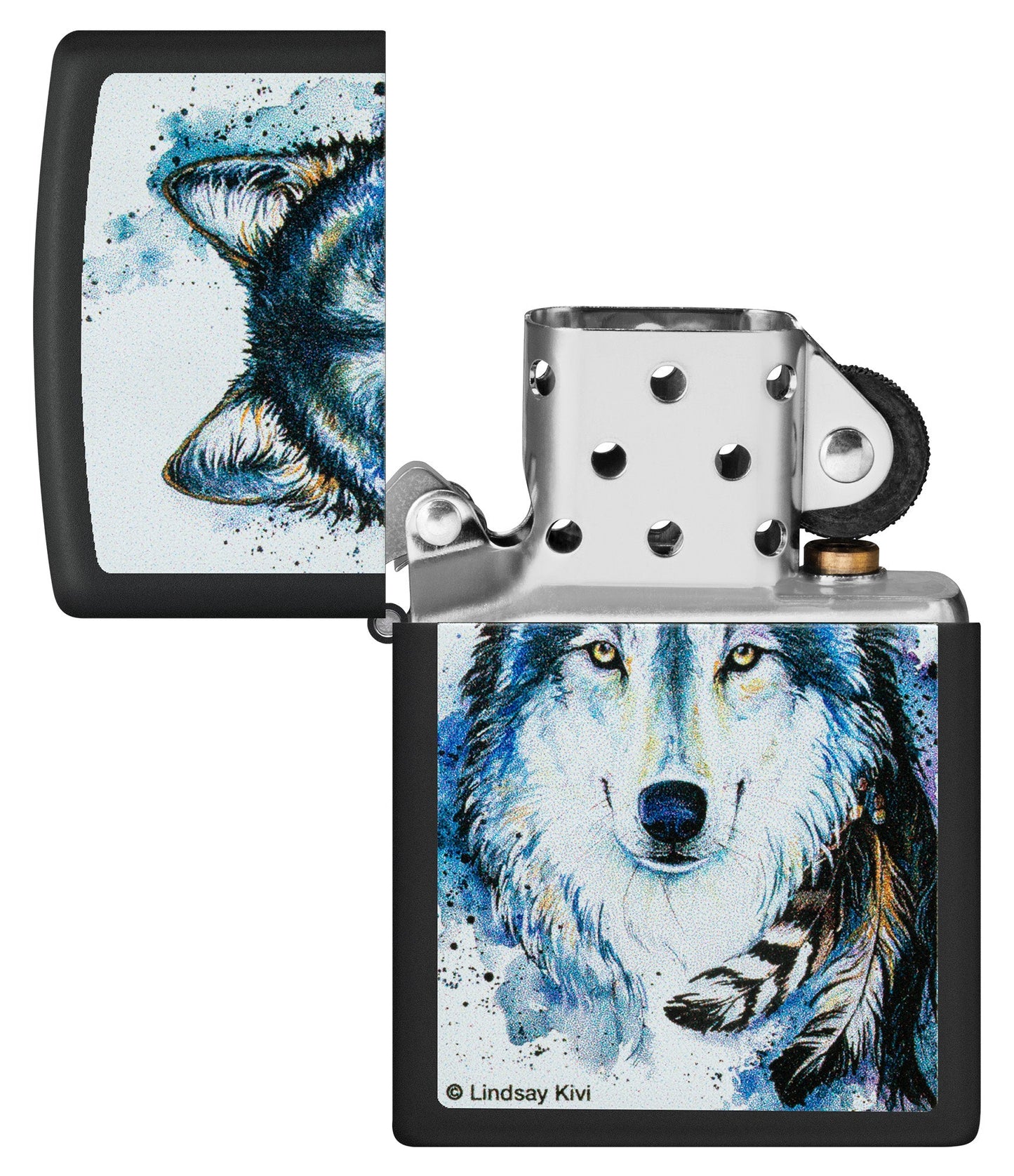 Zippo Lindsay Kivi Good Wolf Design Black Matte Windproof Lighter
