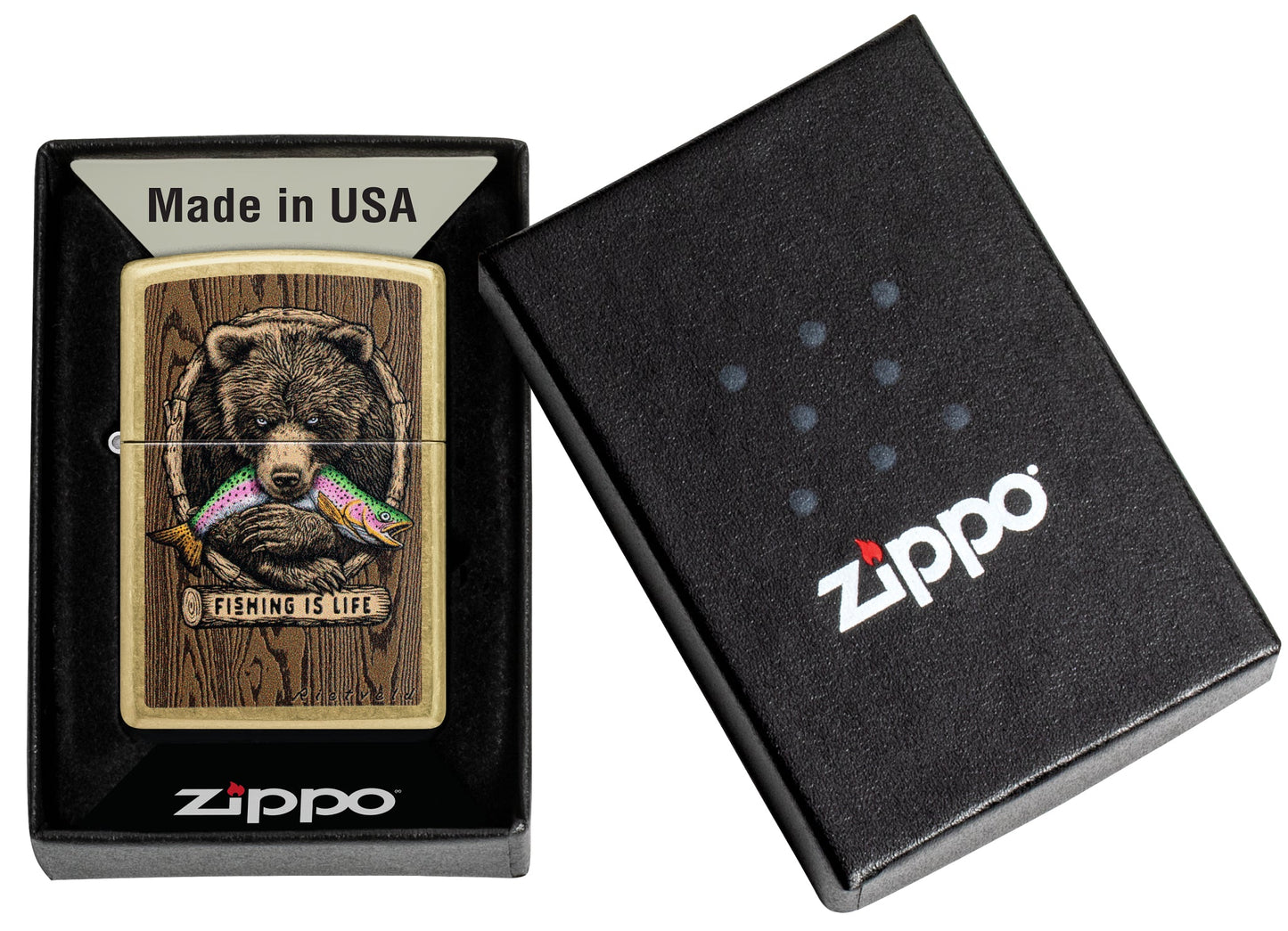 Zippo Rietveld Fishing is Life Design Street Brass Windproof Lighter