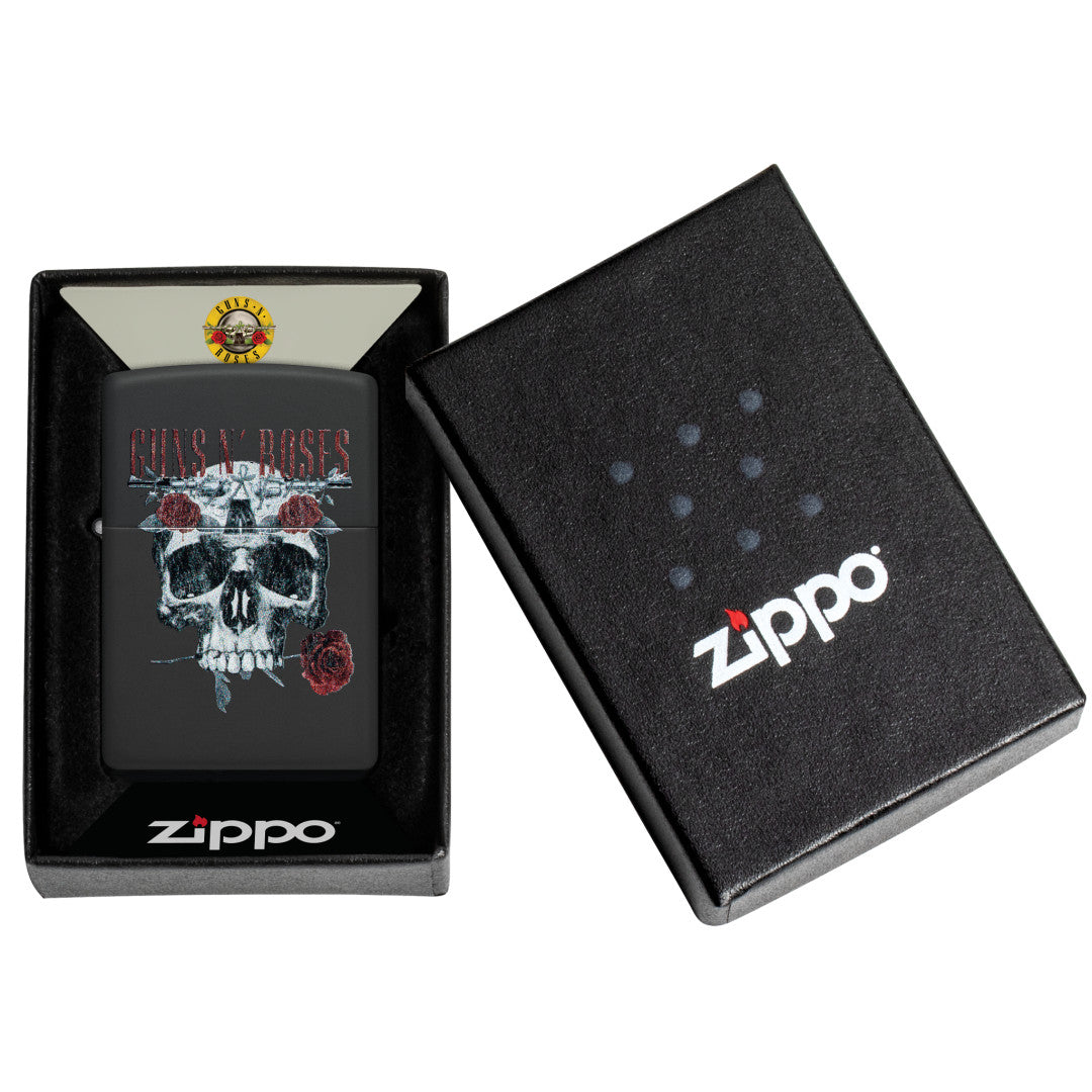 Zippo Guns N' Roses Flower Skull Design Black Matte Windproof Lighter