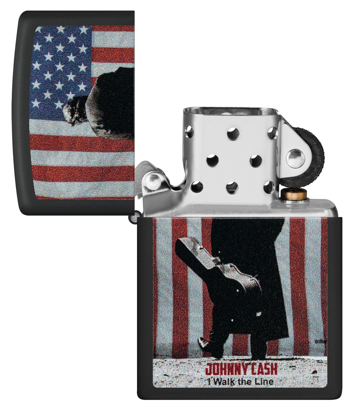 Zippo Johnny Cash I Walk The Line Design Black Matte Windproof Lighter