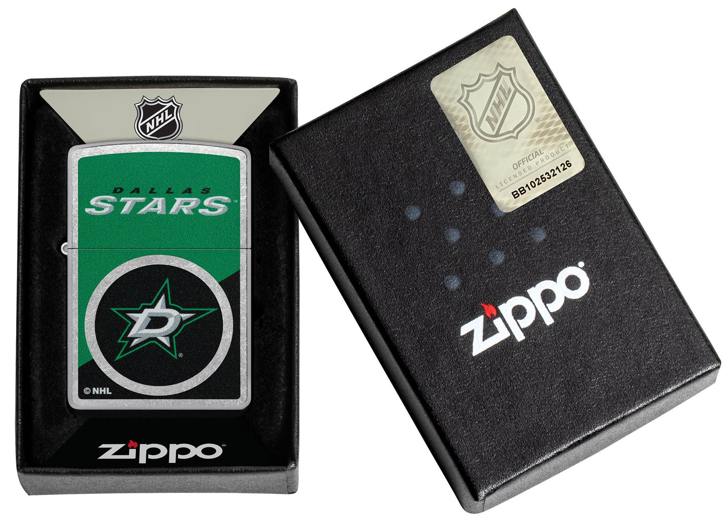 Zippo NHL® Dallas Stars™ Colorblock Logo Design Street Chrome™ Windproof Lighter