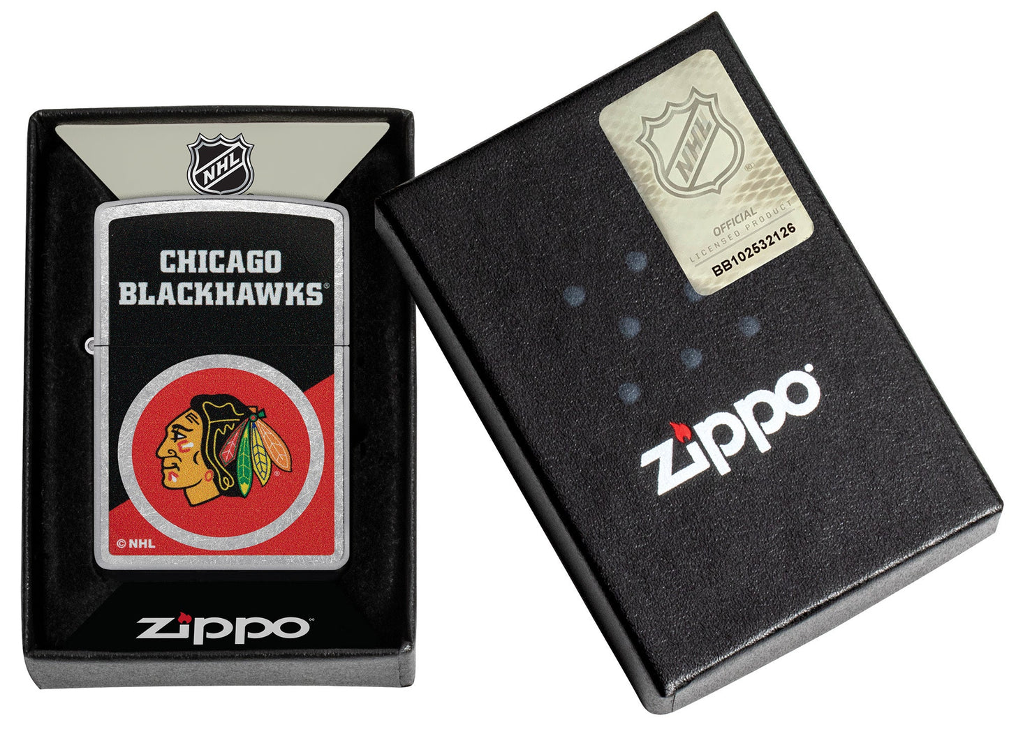 Zippo NHL® Chicago Blackhawks® Colorblock Logo Design Street Chrome™ Windproof Lighter