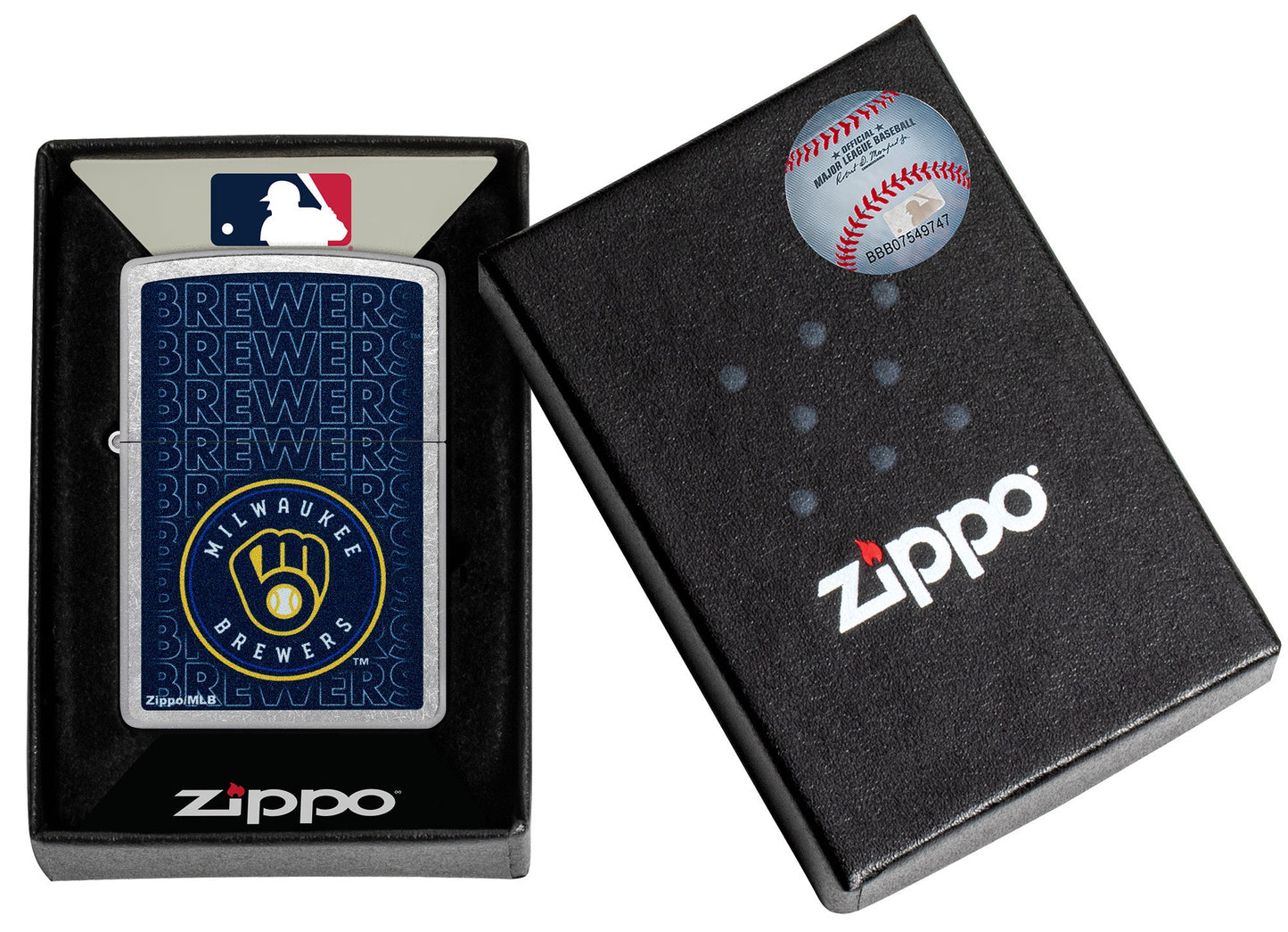 Zippo MLB® Milwaukee Brewers™ Logo Design Street Chrome Windproof Lighter