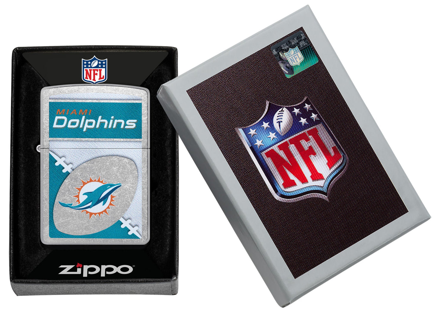 Zippo NFL Miami Dolphins Chrome Logo Design Street Chrome Windproof Lighter