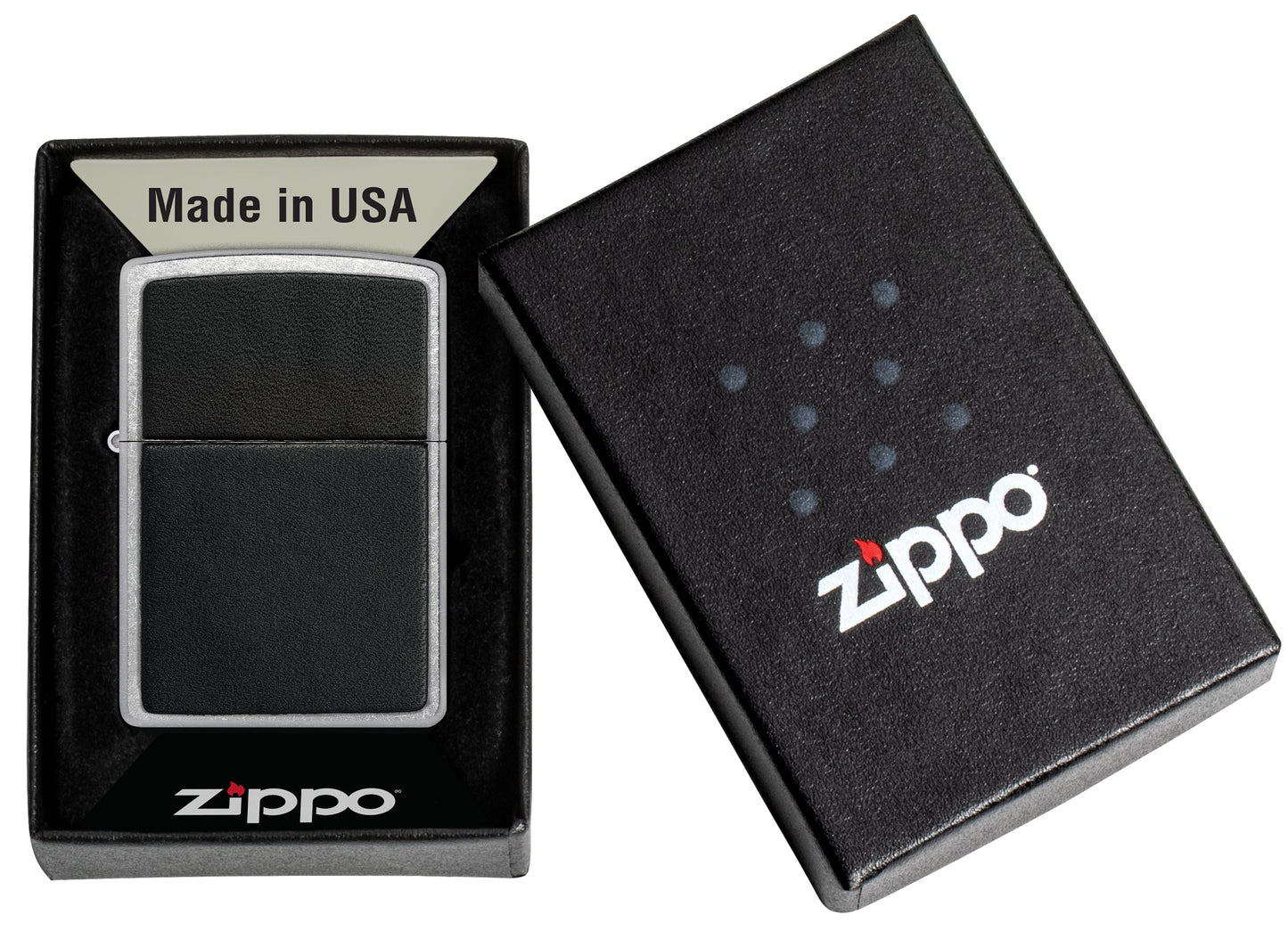 Zippo Black Leather Emblem Street Chrome Windproof Lighter