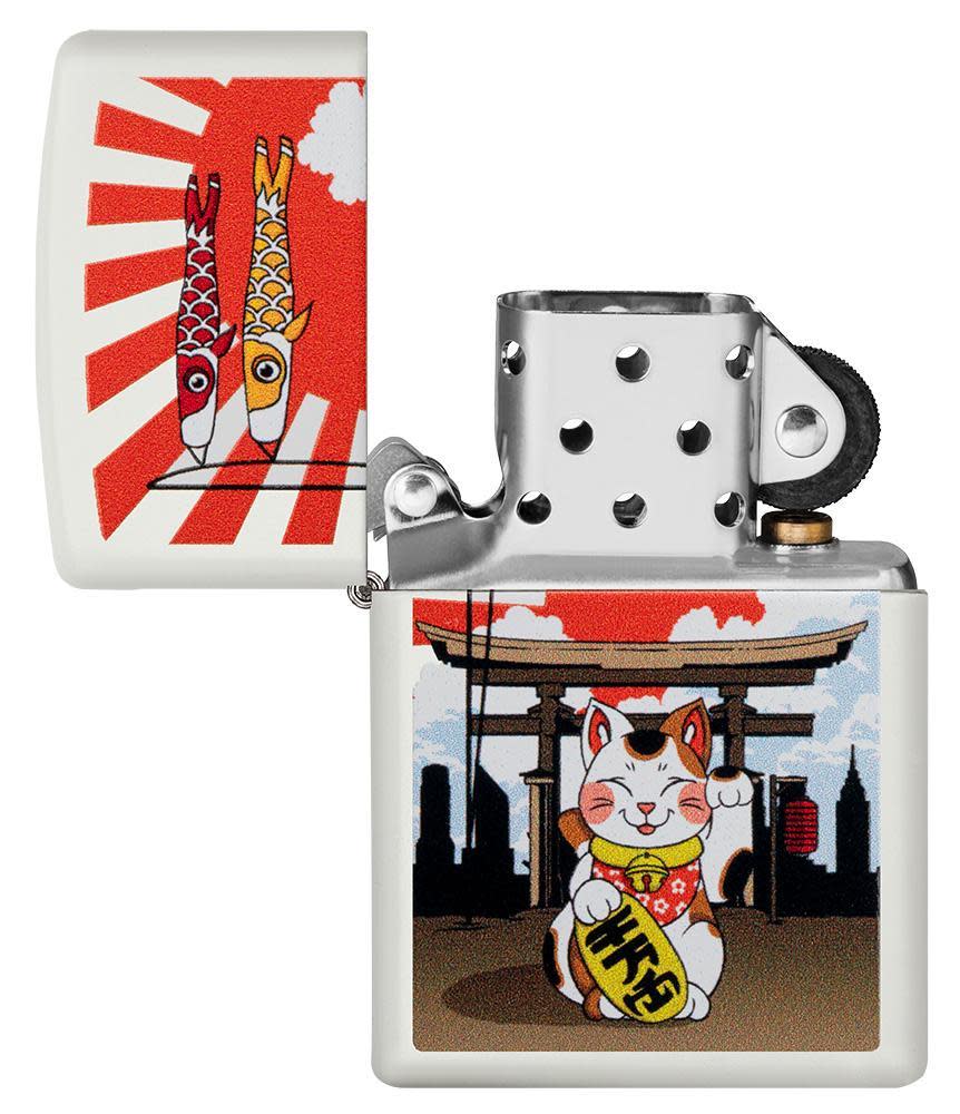 Zippo Lucky Cat Design White Matte Windproof Lighter
