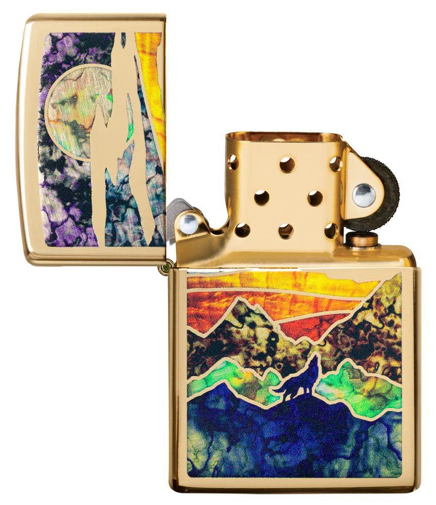 Zippo High Polish Brass Howling Wolf