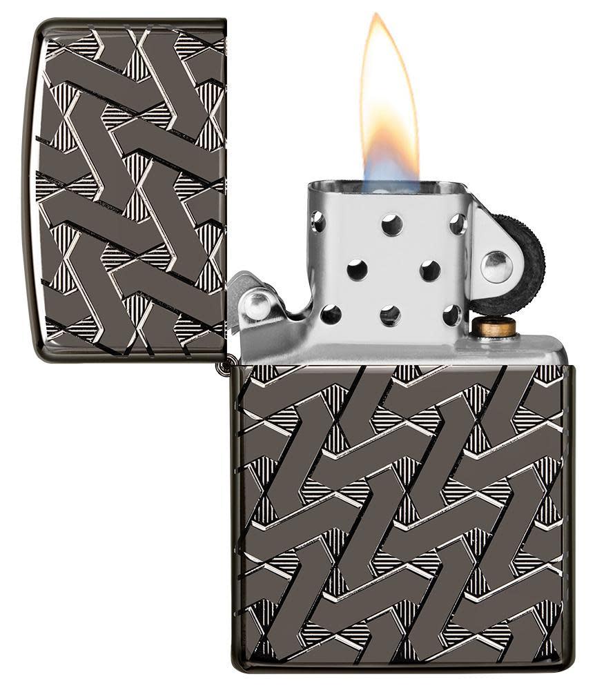 Zippo Armor Geometric Weave High Polish Black Ice Windproof Lighter