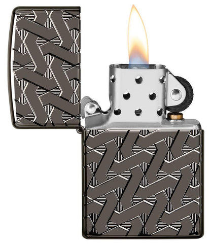 Zippo Armor Geometric Weave High Polish Black Ice Windproof Lighter