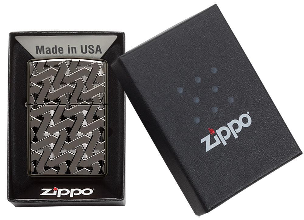 Zippo Armor Geometric Weave High Polish Black Ice Windproof Lighter