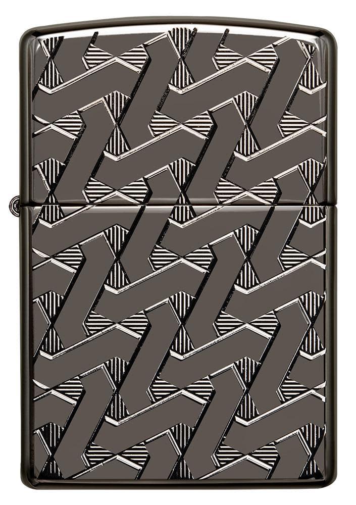Zippo Armor Geometric Weave High Polish Black Ice Windproof Lighter
