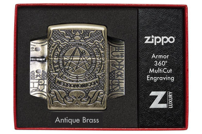 Zippo Armor® Antique Brass Book of the Dead Windproof Lighter