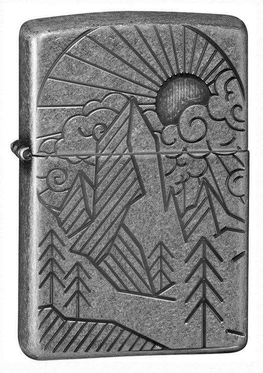 Zippo Armor® Antique Silver Mountain Design Windproof Lighter