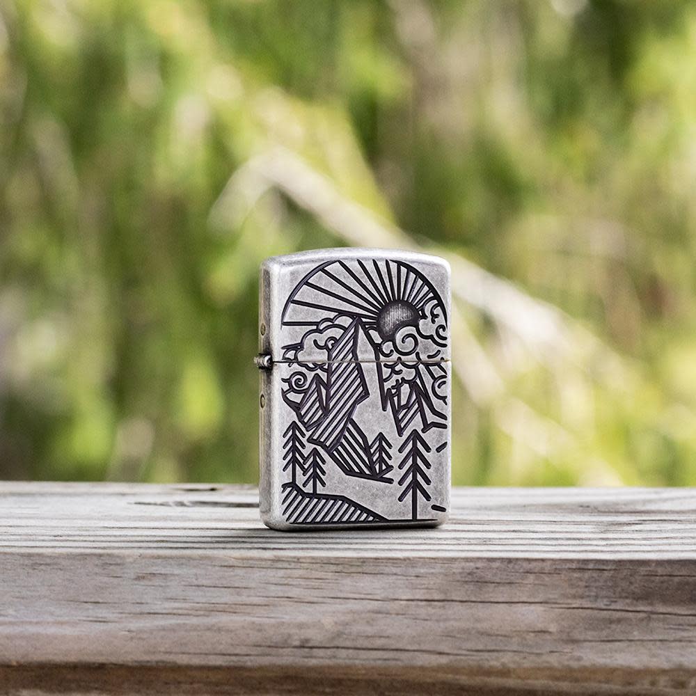 Zippo Armor® Antique Silver Mountain Design Windproof Lighter