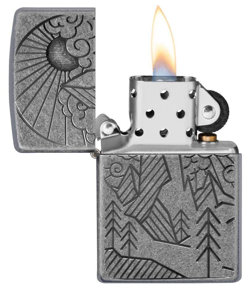 Zippo Armor® Antique Silver Mountain Design Windproof Lighter