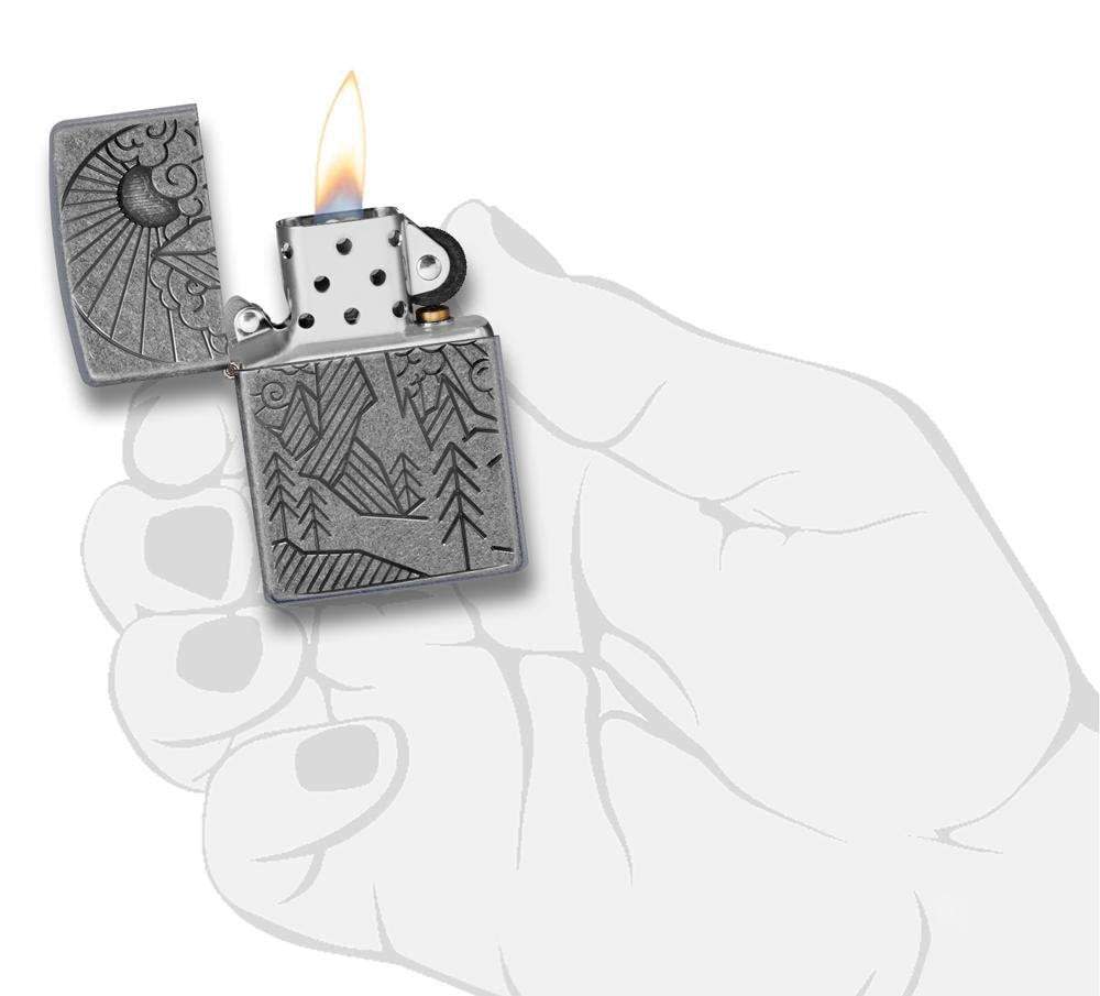 Zippo Armor® Antique Silver Mountain Design Windproof Lighter