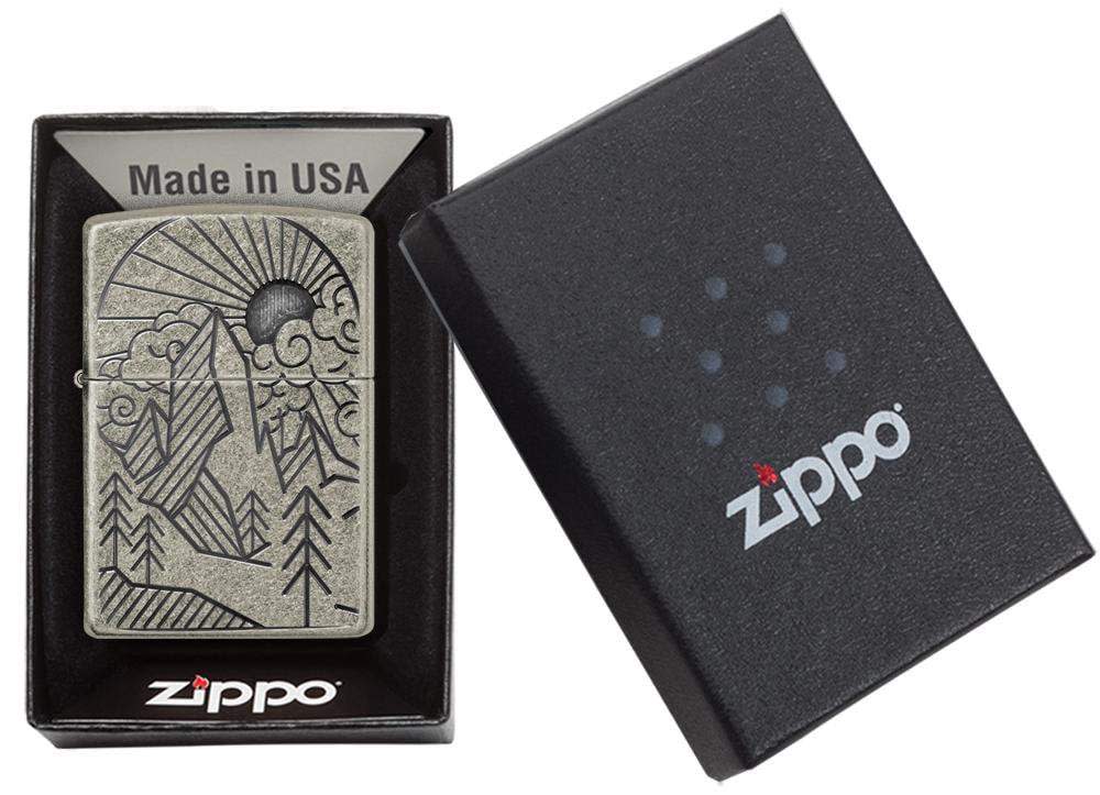 Zippo Armor® Antique Silver Mountain Design Windproof Lighter
