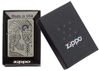 Zippo Armor® Antique Silver Mountain Design Windproof Lighter