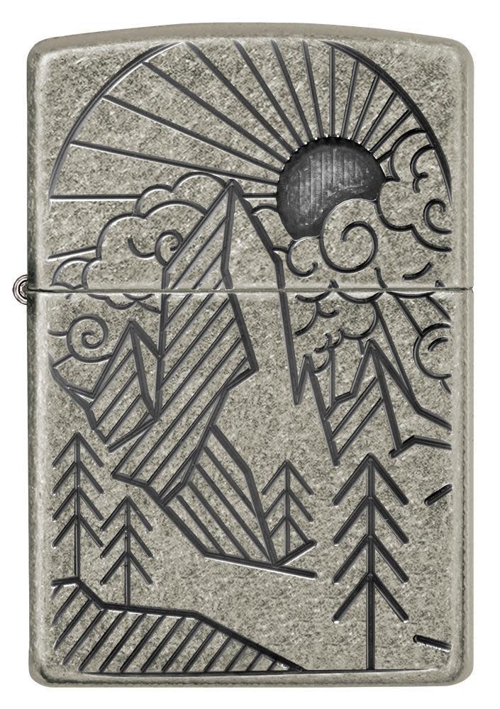 Zippo Armor® Antique Silver Mountain Design Windproof Lighter