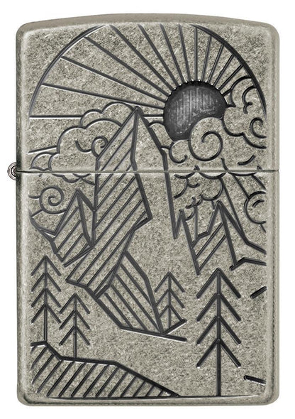 Zippo Armor® Antique Silver Mountain Design Windproof Lighter