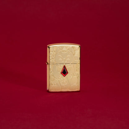 Zippo Lucky Cat Design Emblem Attached Armor® High Polish Brass Windproof Lighter