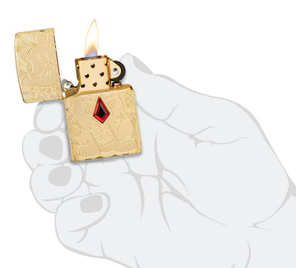 Zippo Lucky Cat Design Emblem Attached Armor® High Polish Brass Windproof Lighter