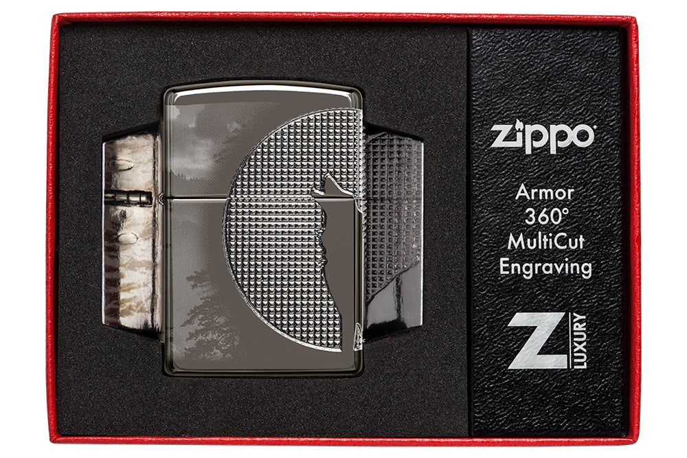 Zippo Wolf Design Armor® Black Ice® Windproof Lighter
