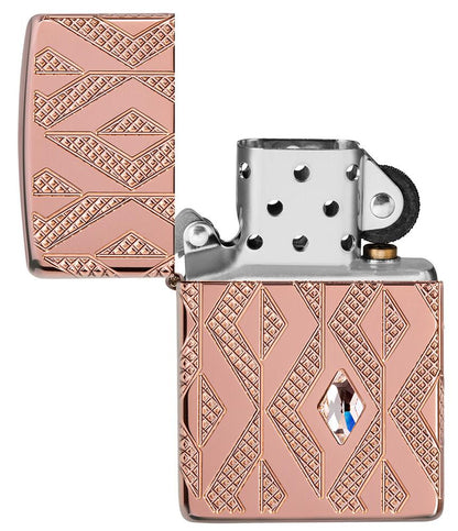 Zippo Geometric Diamond Pattern Design Armor® Rose Gold Windproof Lighter
