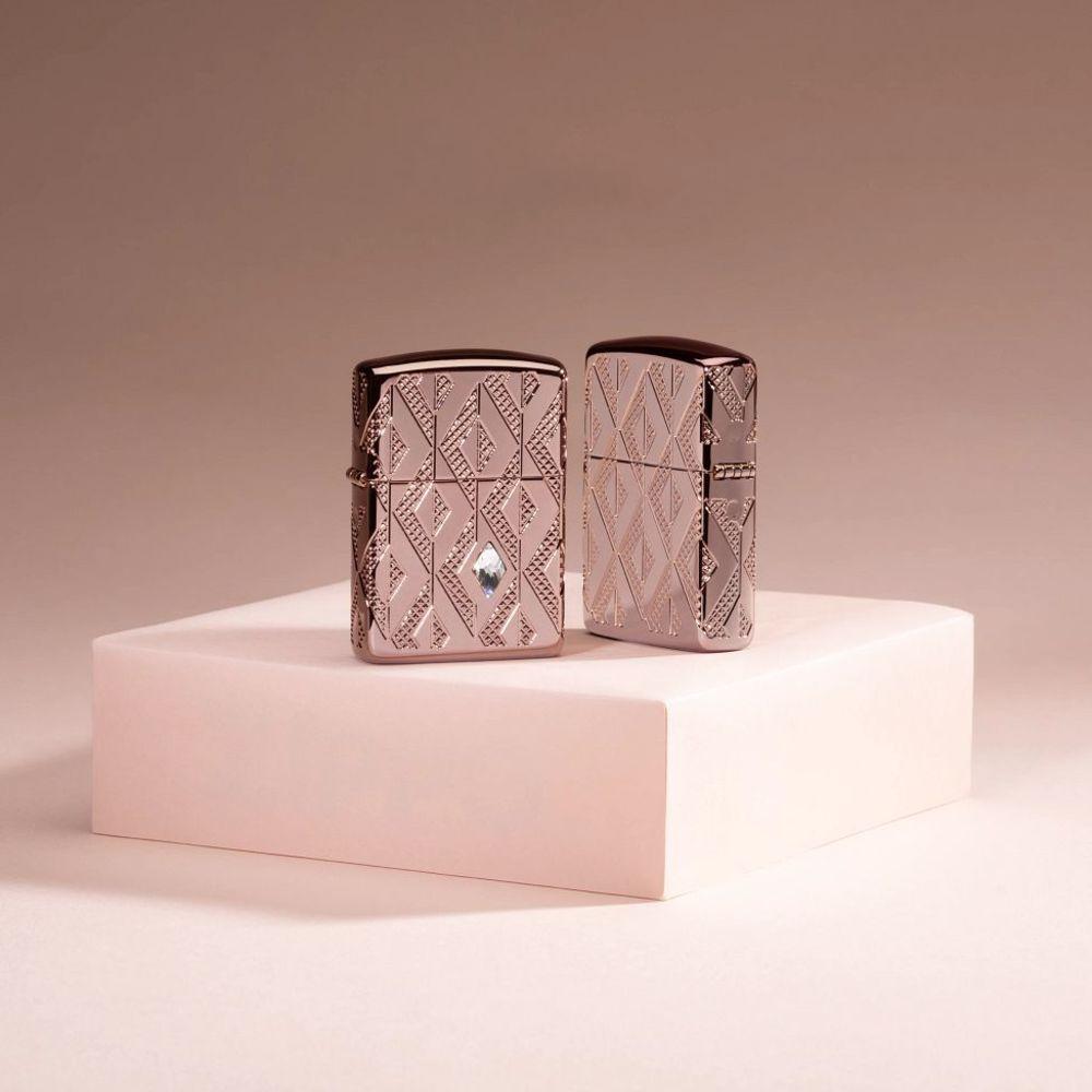 Zippo Geometric Diamond Pattern Design Armor® Rose Gold Windproof Lighter