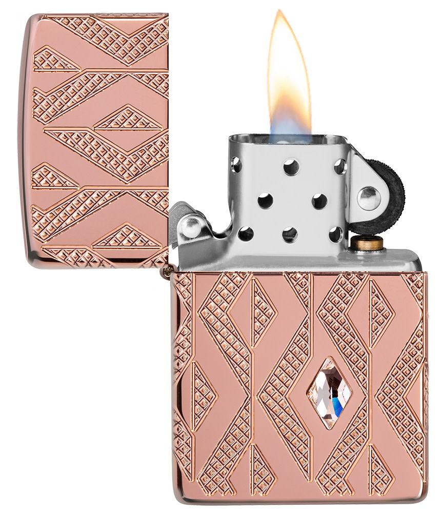 Zippo Geometric Diamond Pattern Design Armor® Rose Gold Windproof Lighter