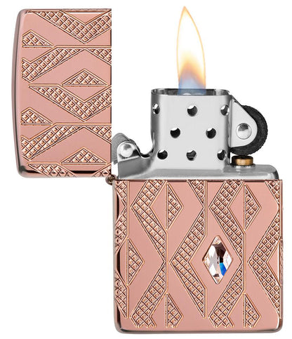 Zippo Geometric Diamond Pattern Design Armor® Rose Gold Windproof Lighter