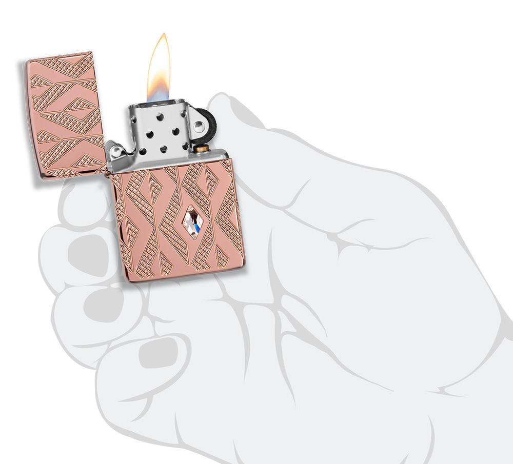 Zippo Geometric Diamond Pattern Design Armor® Rose Gold Windproof Lighter
