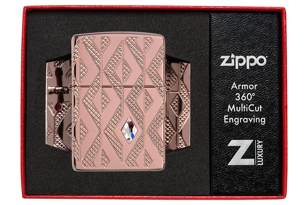 Zippo Geometric Diamond Pattern Design Armor® Rose Gold Windproof Lighter