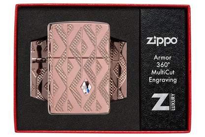 Zippo Geometric Diamond Pattern Design Armor® Rose Gold Windproof Lighter