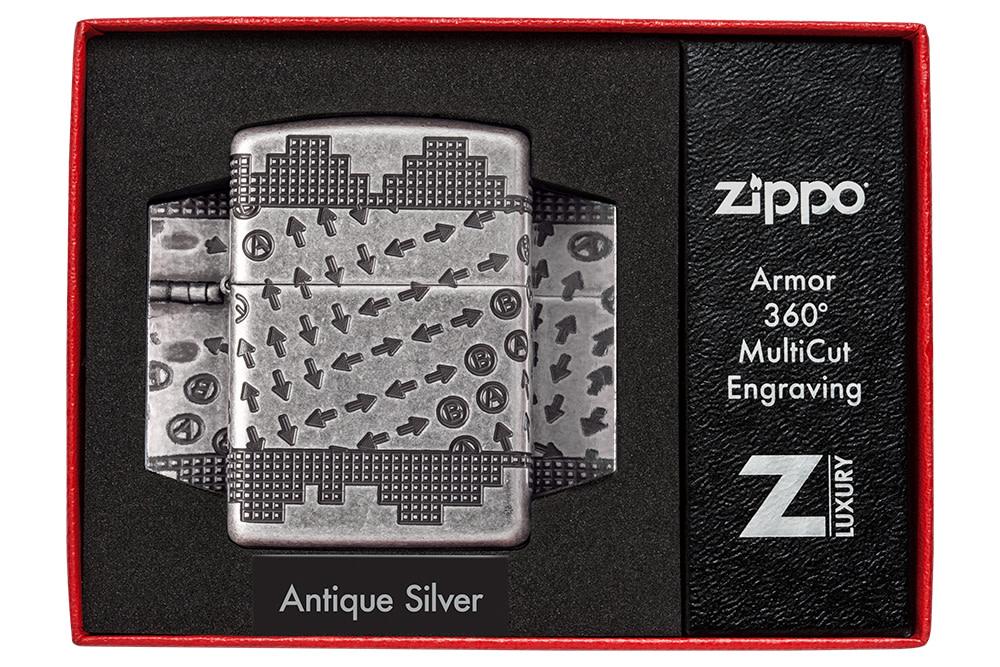 Zippo Gaming Cheat Code Armor® Antique Silver Windproof Lighter