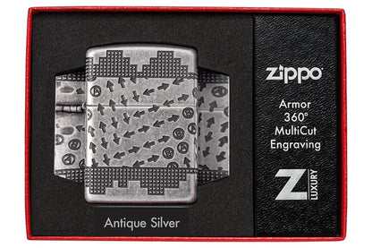 Zippo Gaming Cheat Code Armor® Antique Silver Windproof Lighter