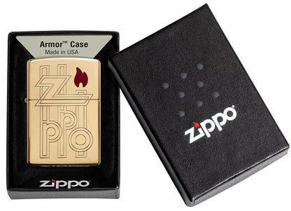 Zippo Armor® High Polished Brass Abstract Logo Windproof Lighter