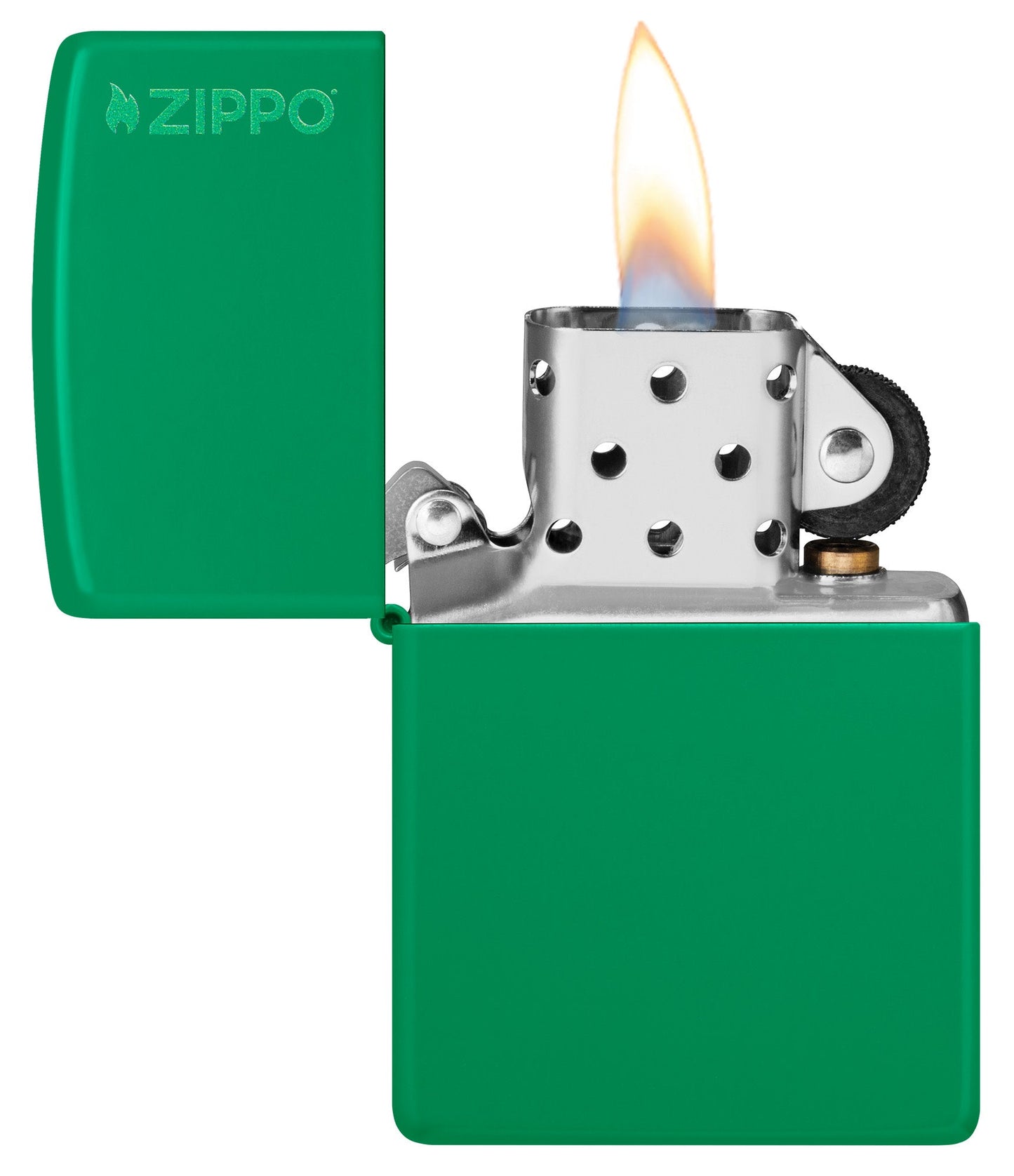Zippo Grass Green Matte Logo Classic Windproof Lighter