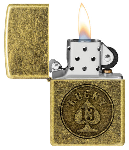 Zippo Lucky 13 Design Antique Brass Windproof Lighter