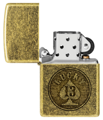 Zippo Lucky 13 Design Antique Brass Windproof Lighter