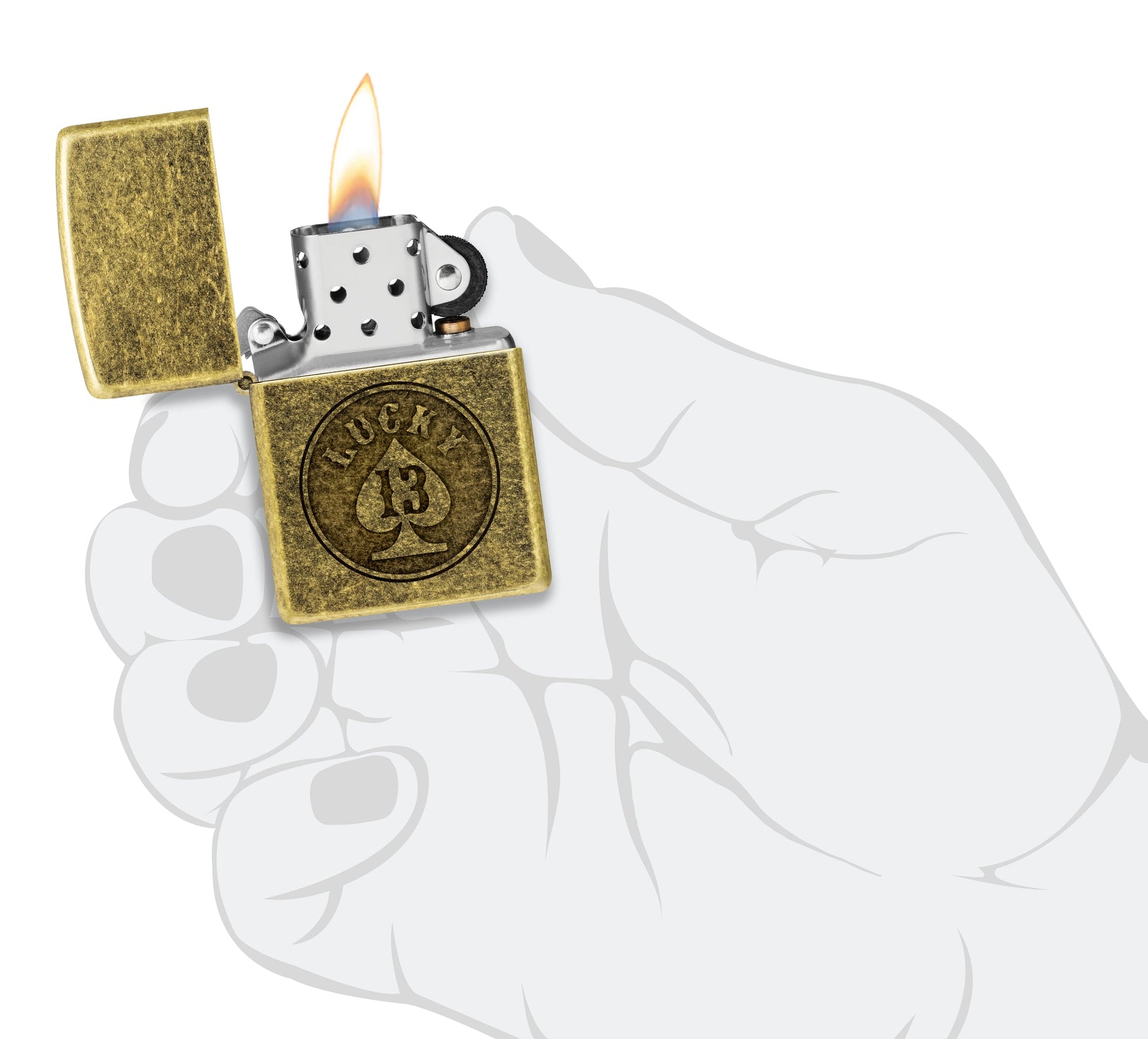 Zippo Lucky 13 Design Antique Brass Windproof Lighter
