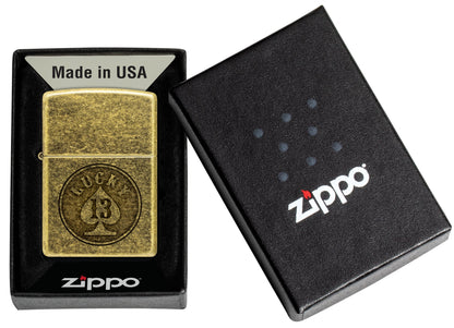 Zippo Lucky 13 Design Antique Brass Windproof Lighter