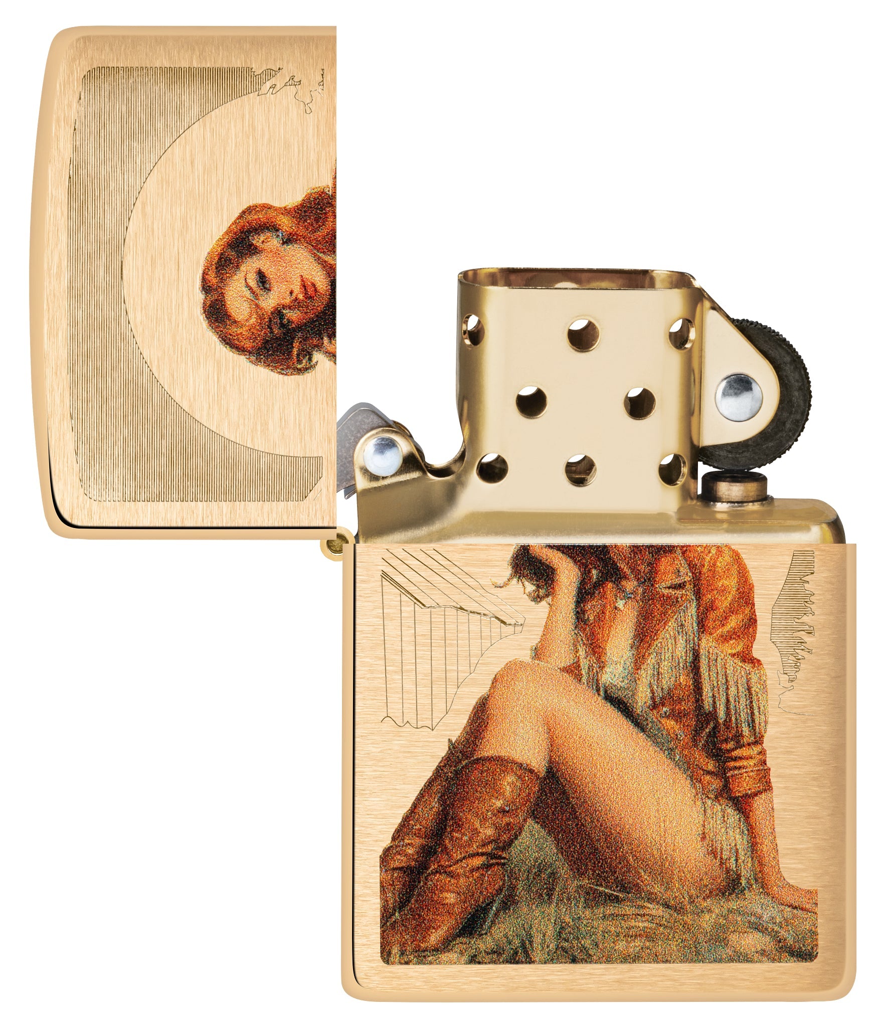 Zippo Western Pinup Design Brushed Brass Windproof Lighter