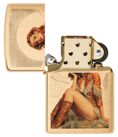 Zippo Western Pinup Design Brushed Brass Windproof Lighter